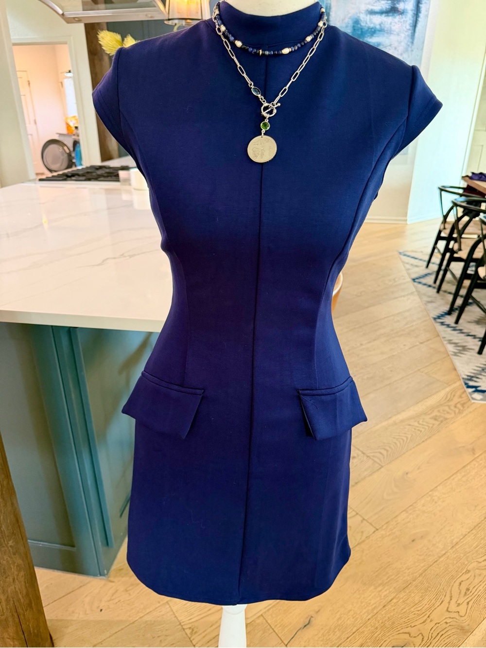 Fit and Flare Navy Cap-Sleeve Sheath Dress Size XS Spandex Blend